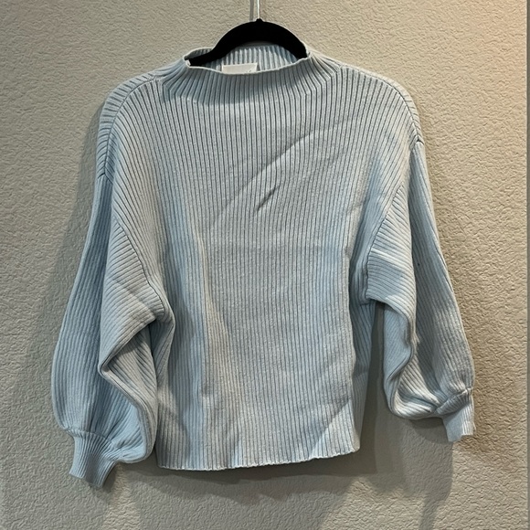 Line & Dot Funnel-Neck Ribbed Sweater (Baby Blue) - Picture 2 of 3